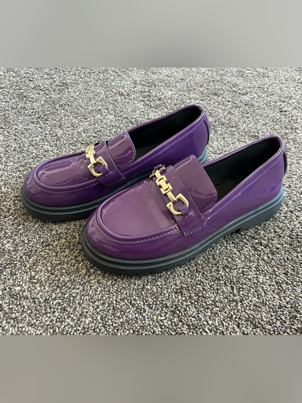 Women's Purple Patent Loafer with Gold Bit Hardware